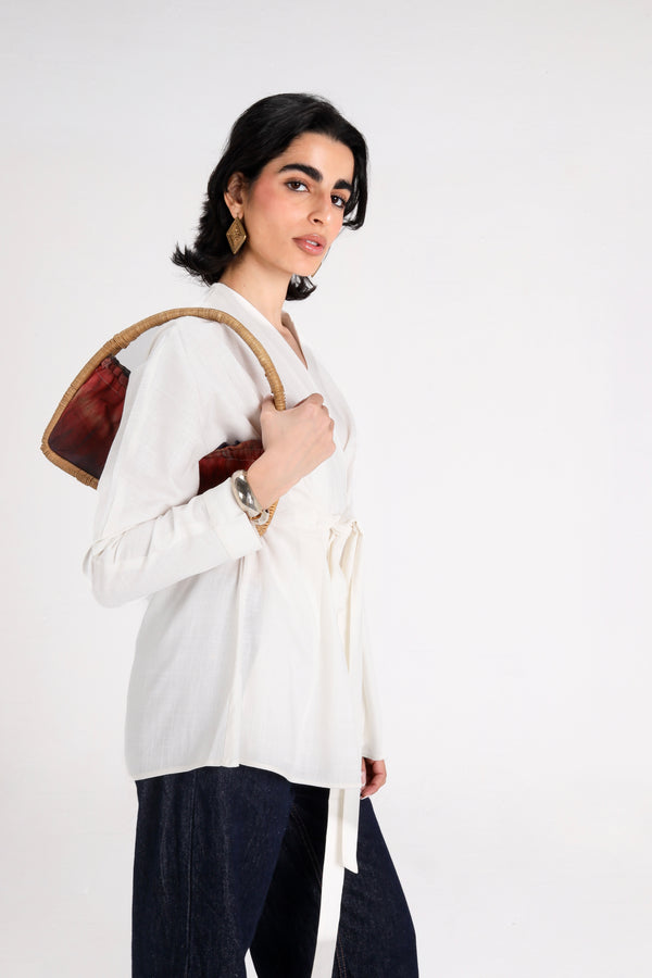 Belted Linen Shirt in Off-White