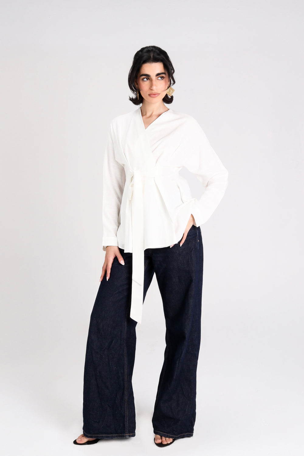 Belted Linen Shirt in Off-White