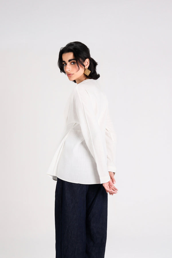 Belted Linen Shirt in Off-White