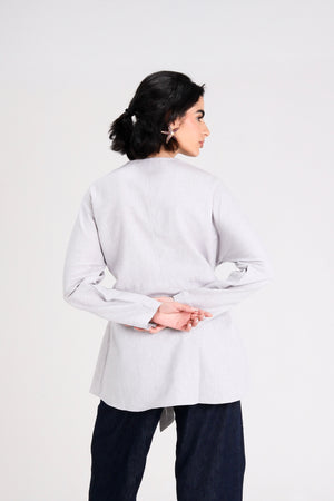 Belted Linen Shirt in Light Grey