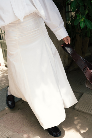 Ruched Poplin Skirt in White