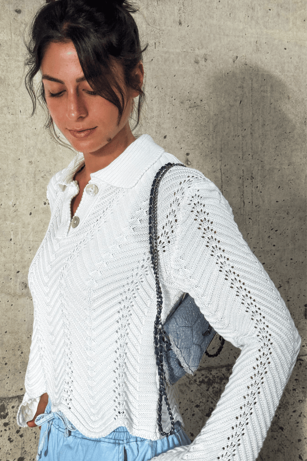 Pointelle Polo Shirt in White