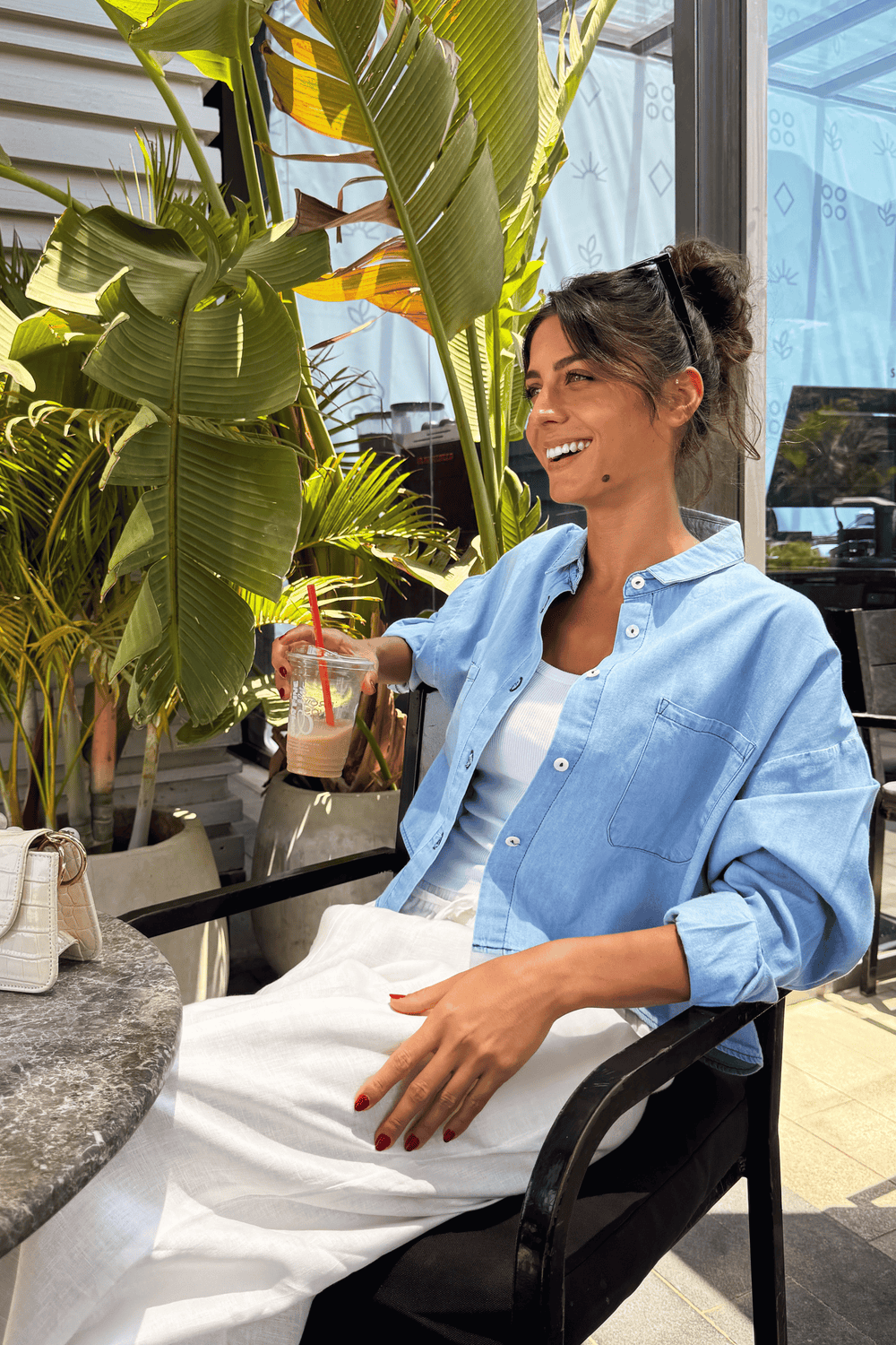 Cropped Denim Shirt in Light Blue