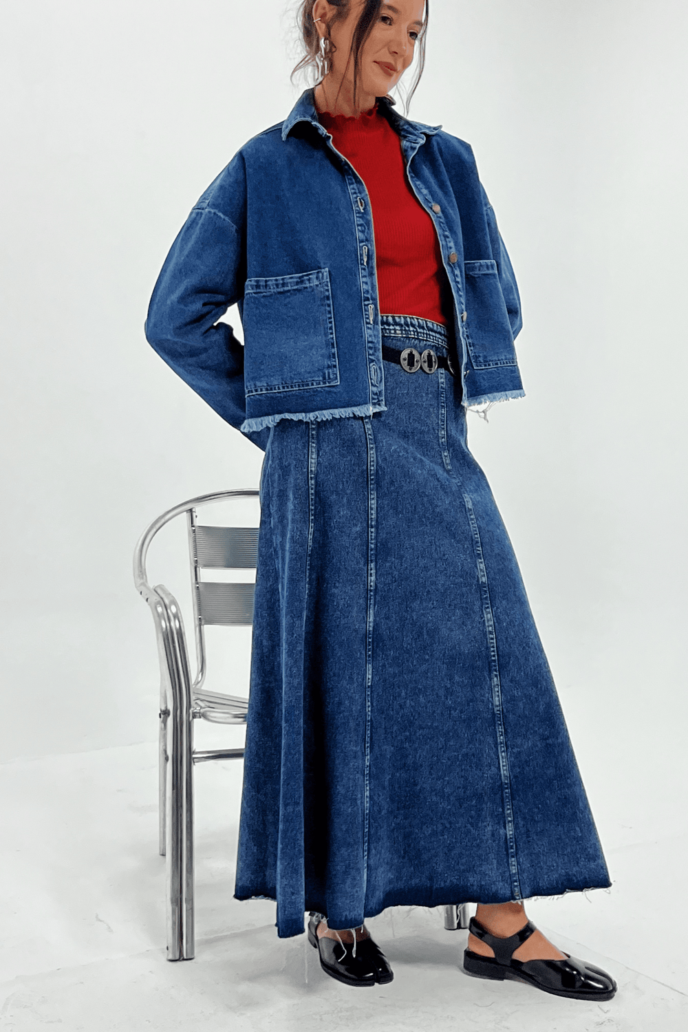 Denim Skirt in Dark Blue