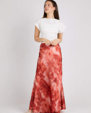 Printed Satin Skirt in Brick