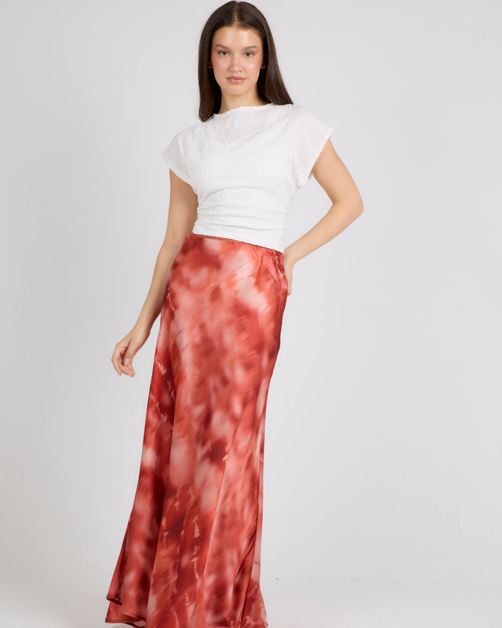 Printed Satin Skirt in Brick