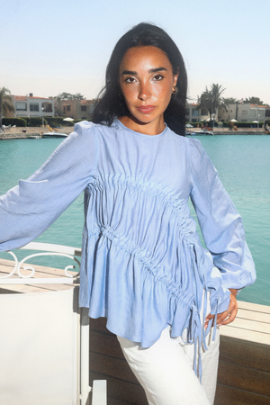 Asymmetric Ruched Top in Blue