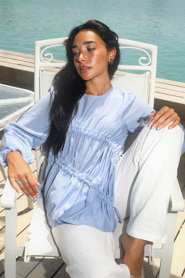 Asymmetric Ruched Top in Blue