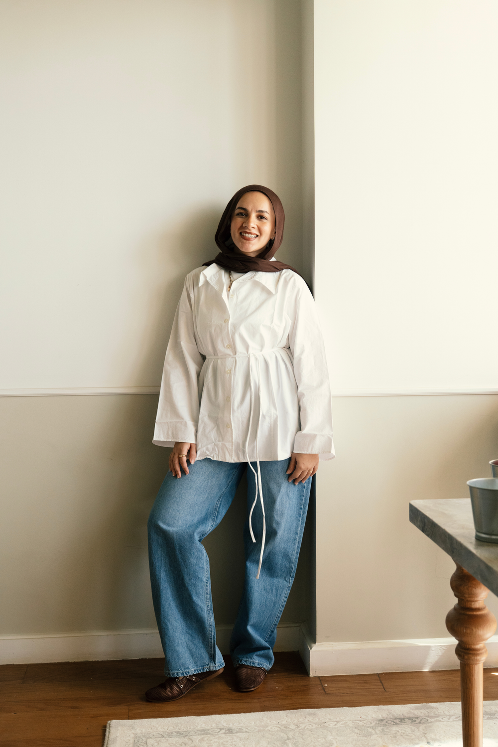 Belted Poplin Shirt in White