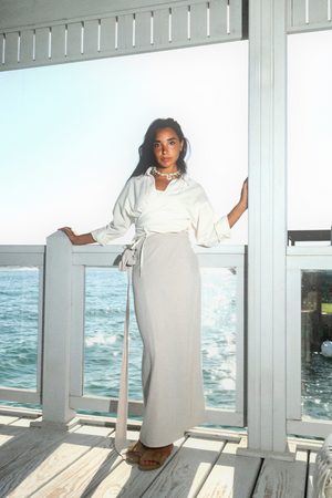 Side Wrap Linen Skirt in Grey