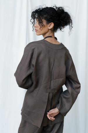 Linen Wrap top in Brown
