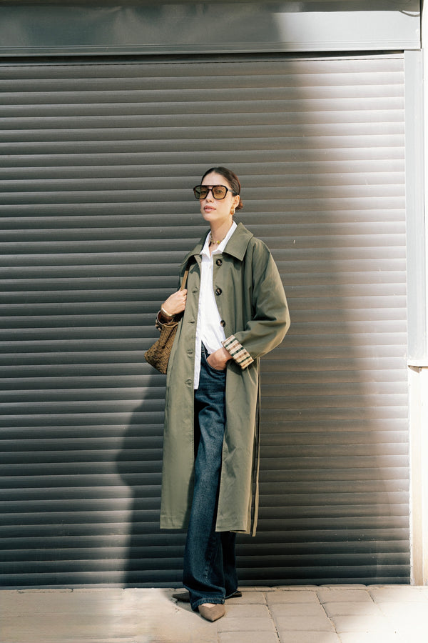 Long Oversized Trench in Olive