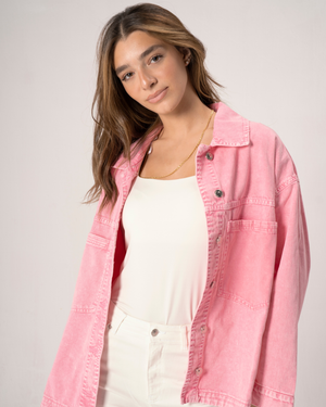 Oversized Denim Shirt in Pink