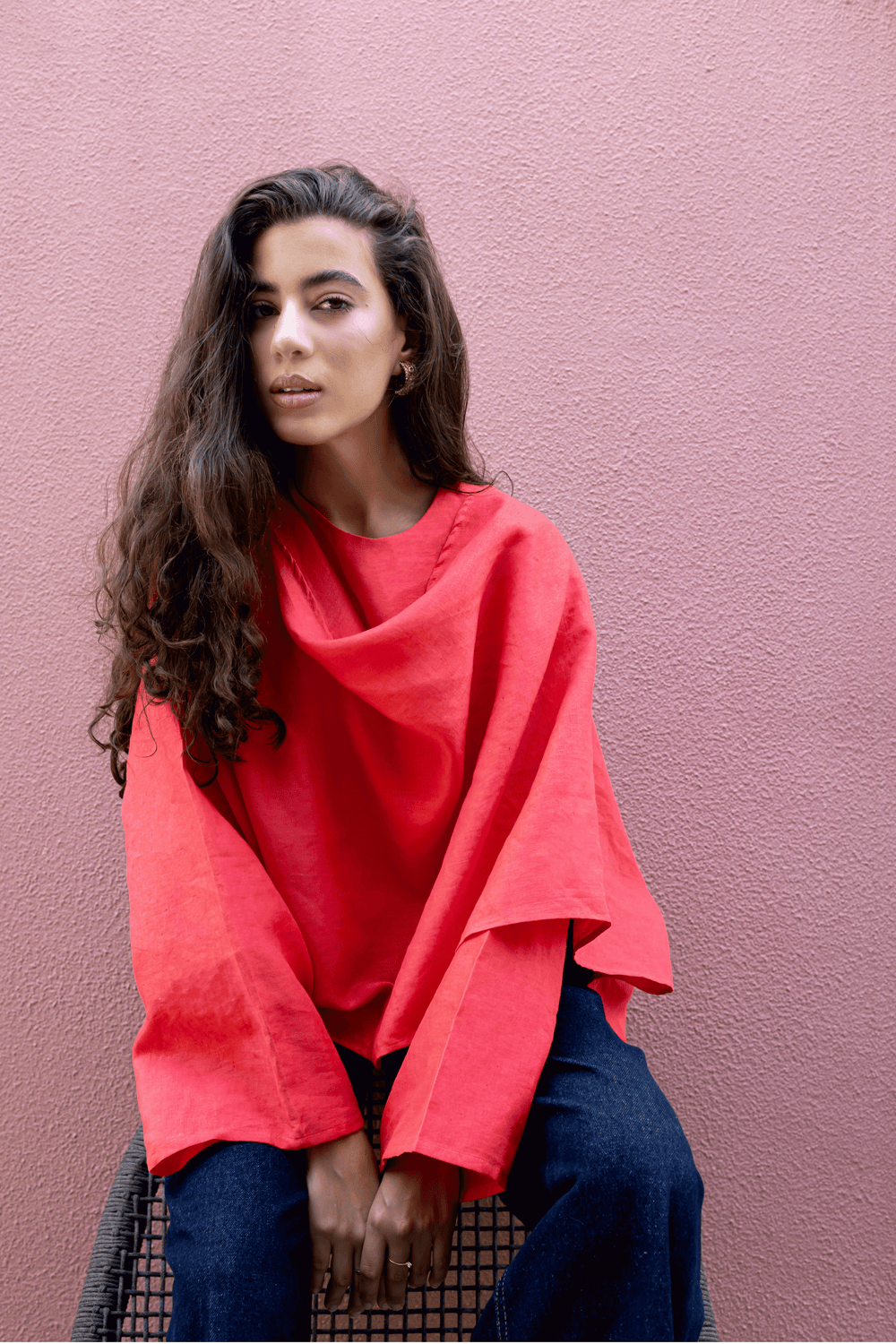 Linen Scarf Top in Red