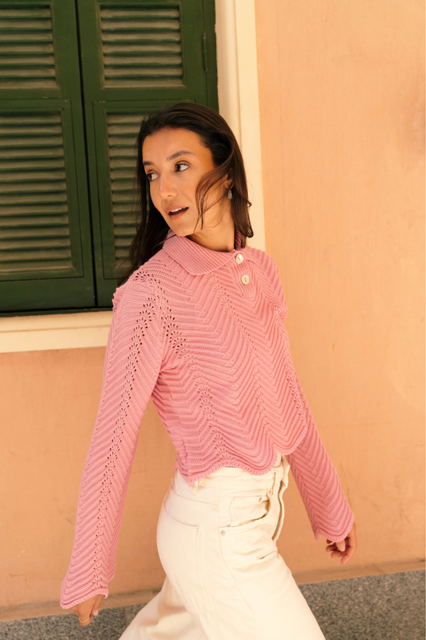 Pointelle Polo Shirt in Pink
