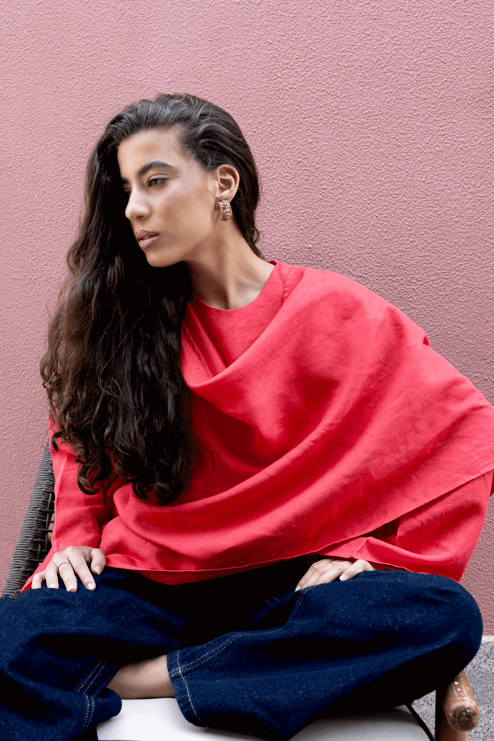 Linen Scarf Top in Red