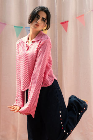 Pointelle Polo Shirt in Pink