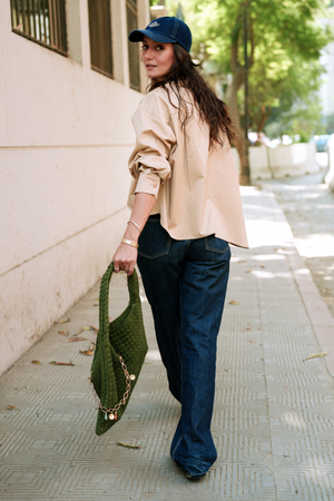Curved Hem Cropped Poplin Shirt in Beige
