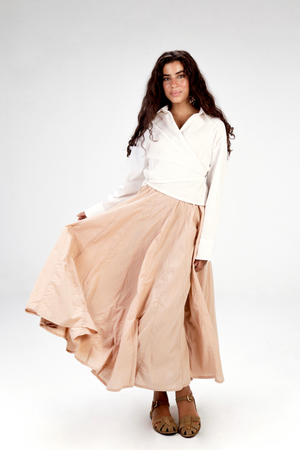 Godet Skirt in Beige