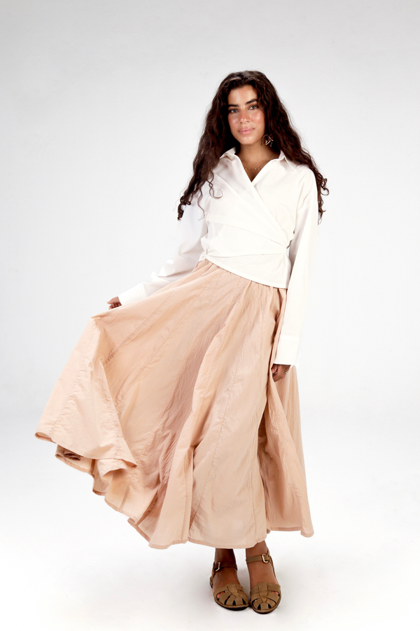 Godet Skirt in Beige