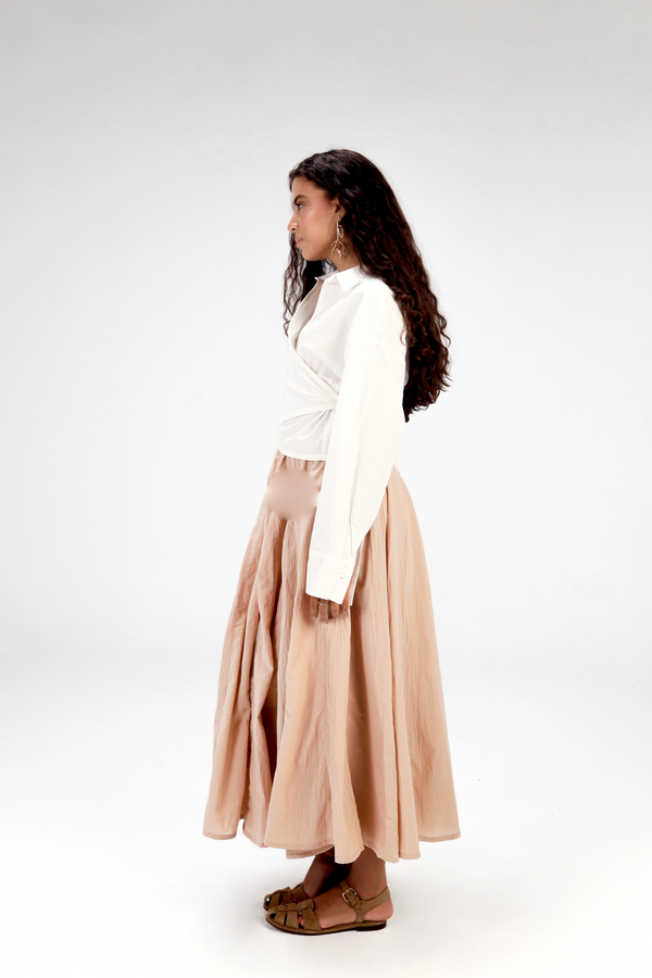 Godet Skirt in Beige