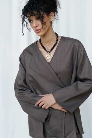 Linen Wrap top in Brown