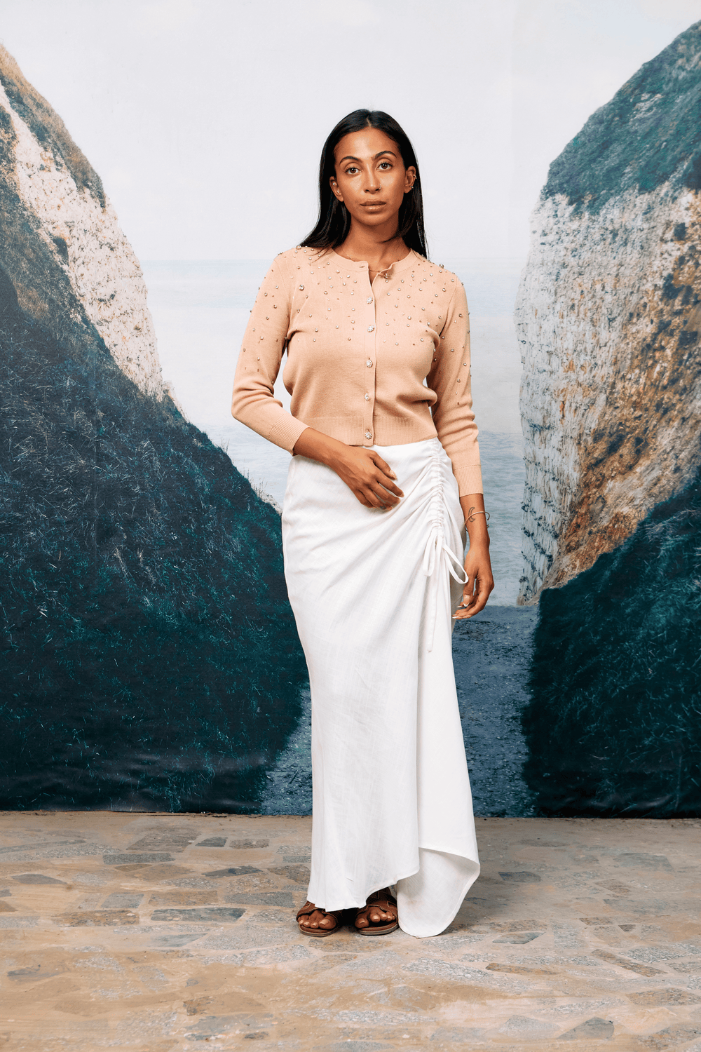 Drawstring Skirt in White