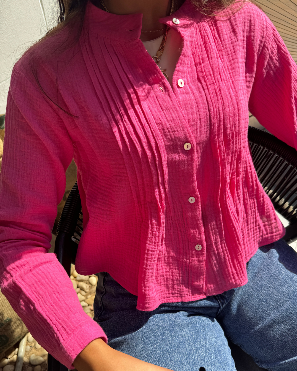 Pretty Pleates Shirt in Fuchsia