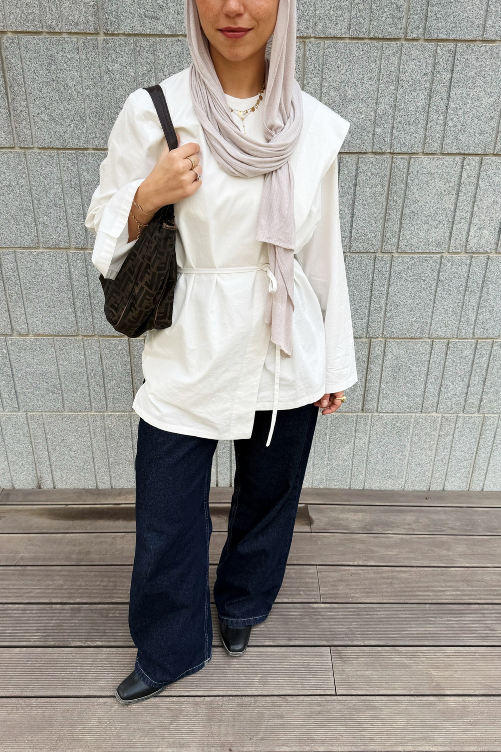 Poplin Scarfed Top in White