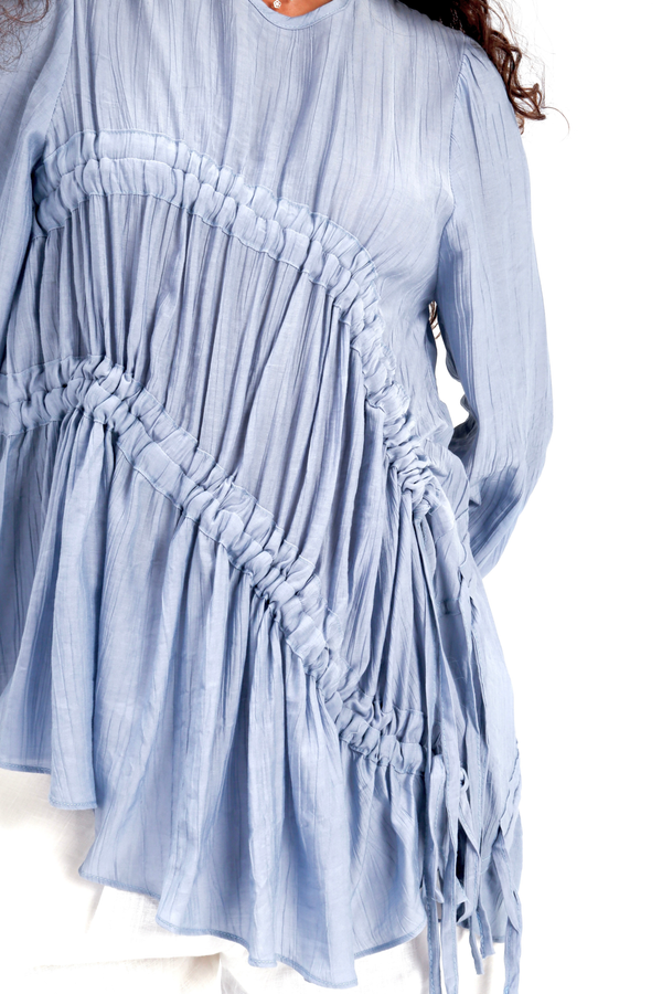 Asymmetric Ruched Top in Blue