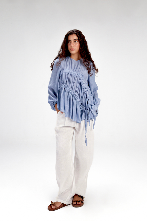Asymmetric Ruched Top in Blue