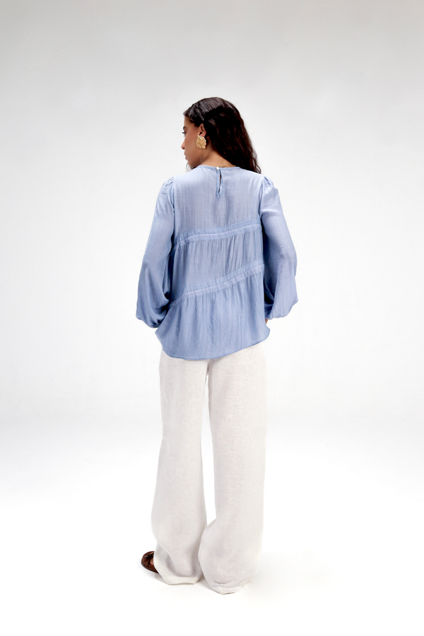 Asymmetric Ruched Top in Blue