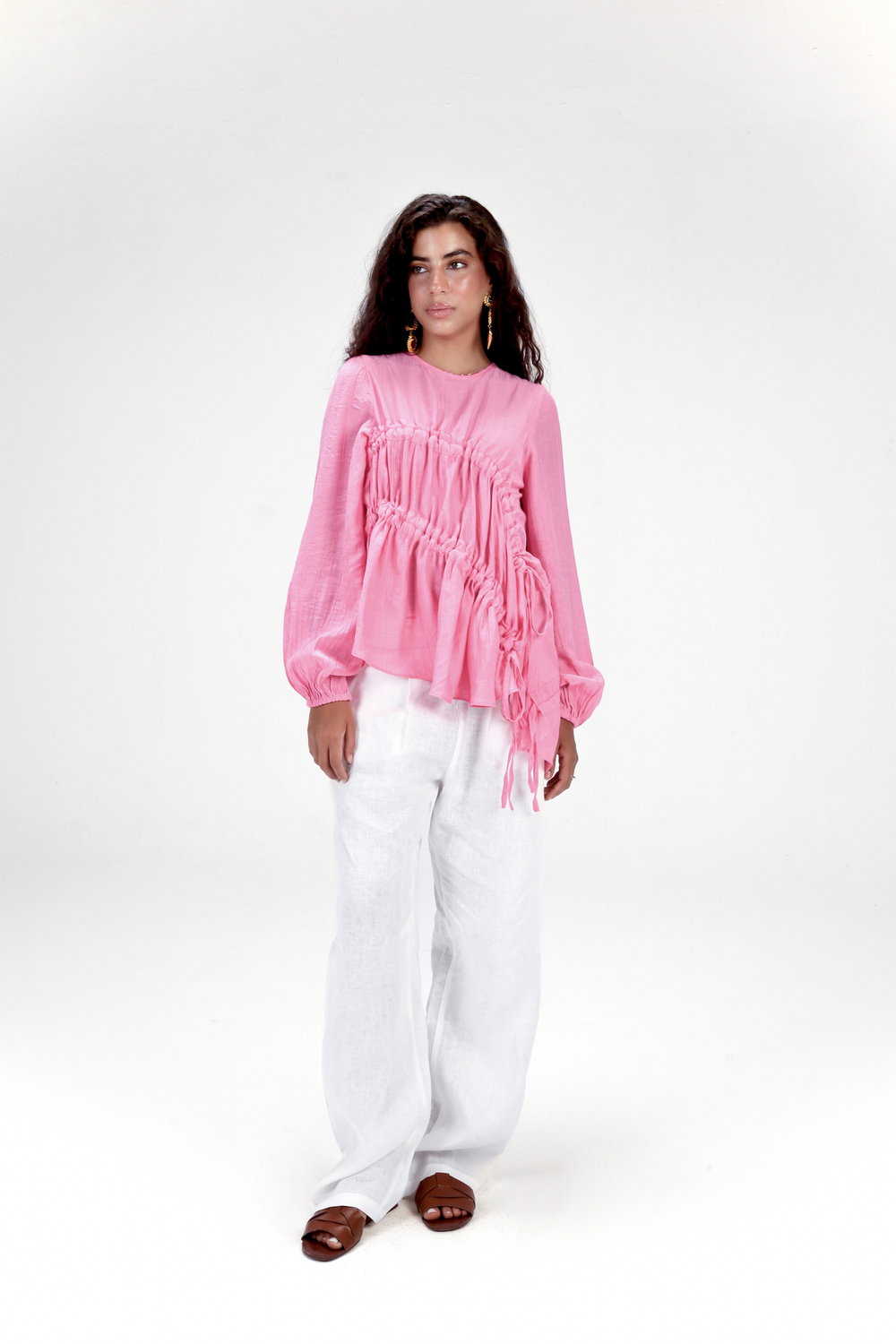 Asymmetric Ruched Top in Pink