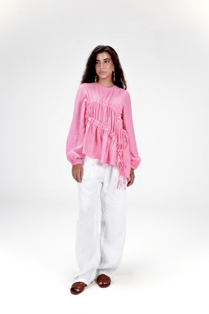 Asymmetric Ruched Top in Pink