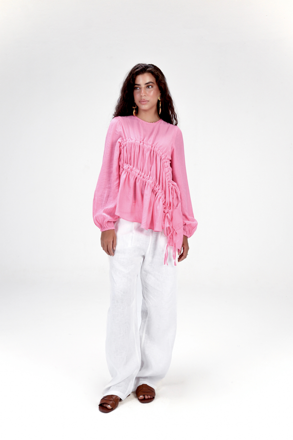 Asymmetric Ruched Top in Pink