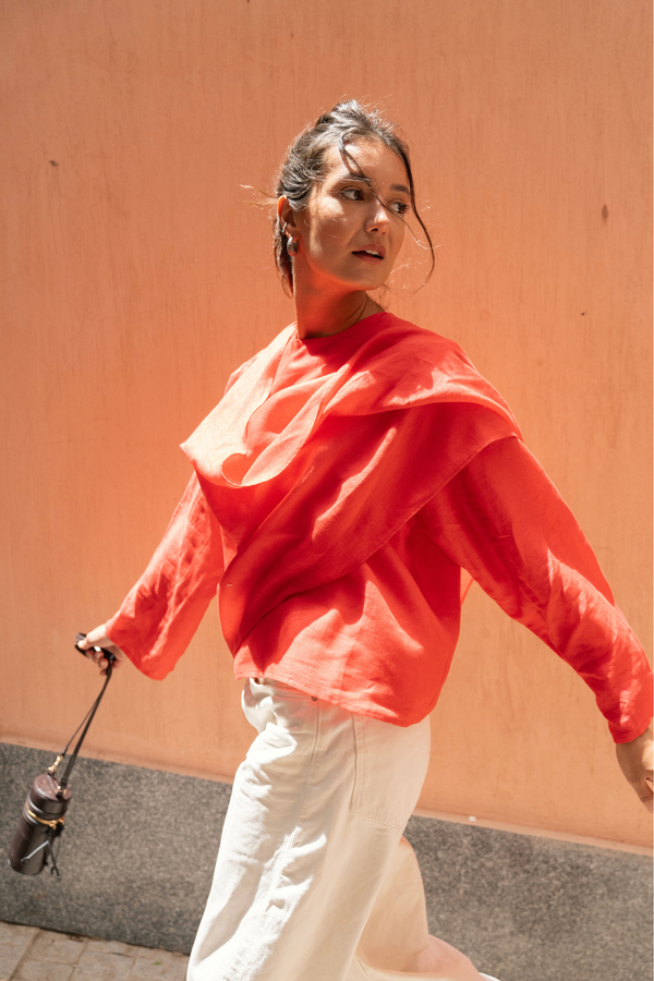 Linen Scarf Top in Red