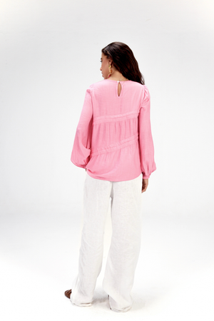 Asymmetric Ruched Top in Pink