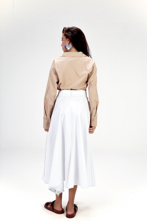 Belted Poplin Skirt in White