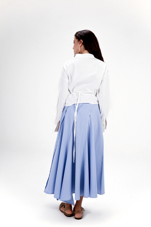Belted Poplin Skirt in Blue