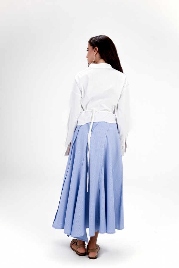 Belted Poplin Skirt in Blue