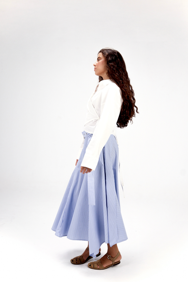 Belted Poplin Skirt in Blue