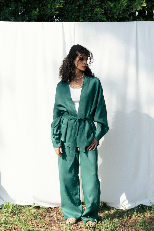 Drawstring Linen Pants in Green