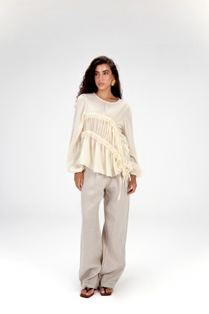 Asymmetric Ruched top in Off White