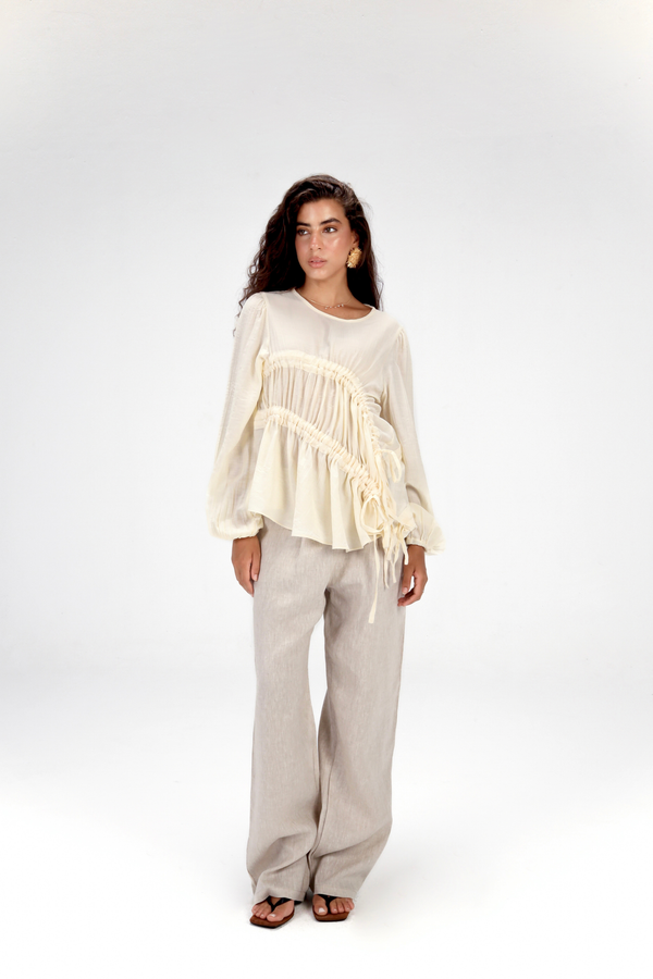 Asymmetric Ruched top in Off White