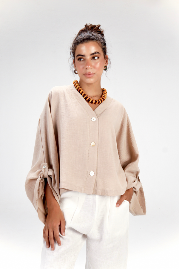 Back-Tie Top in Beige