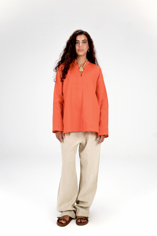 Mandarin Shirt in Burnt orange