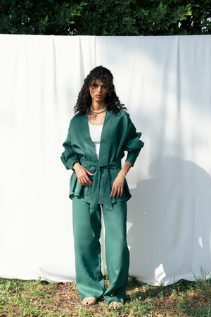 Drawstring Linen Pants in Green