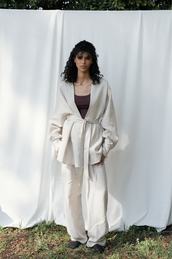 Drawstring Linen Pants in Beige