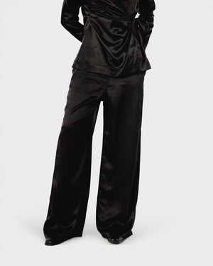 Satin Wrap Blazer Set in Black