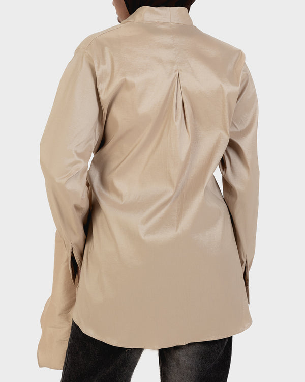 Side Wrap Taffeta Top in Beige